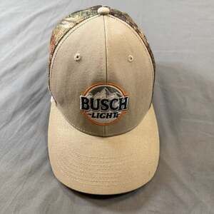 Busch Light Camo Mesh Trucker Hat Cap Tan Beer